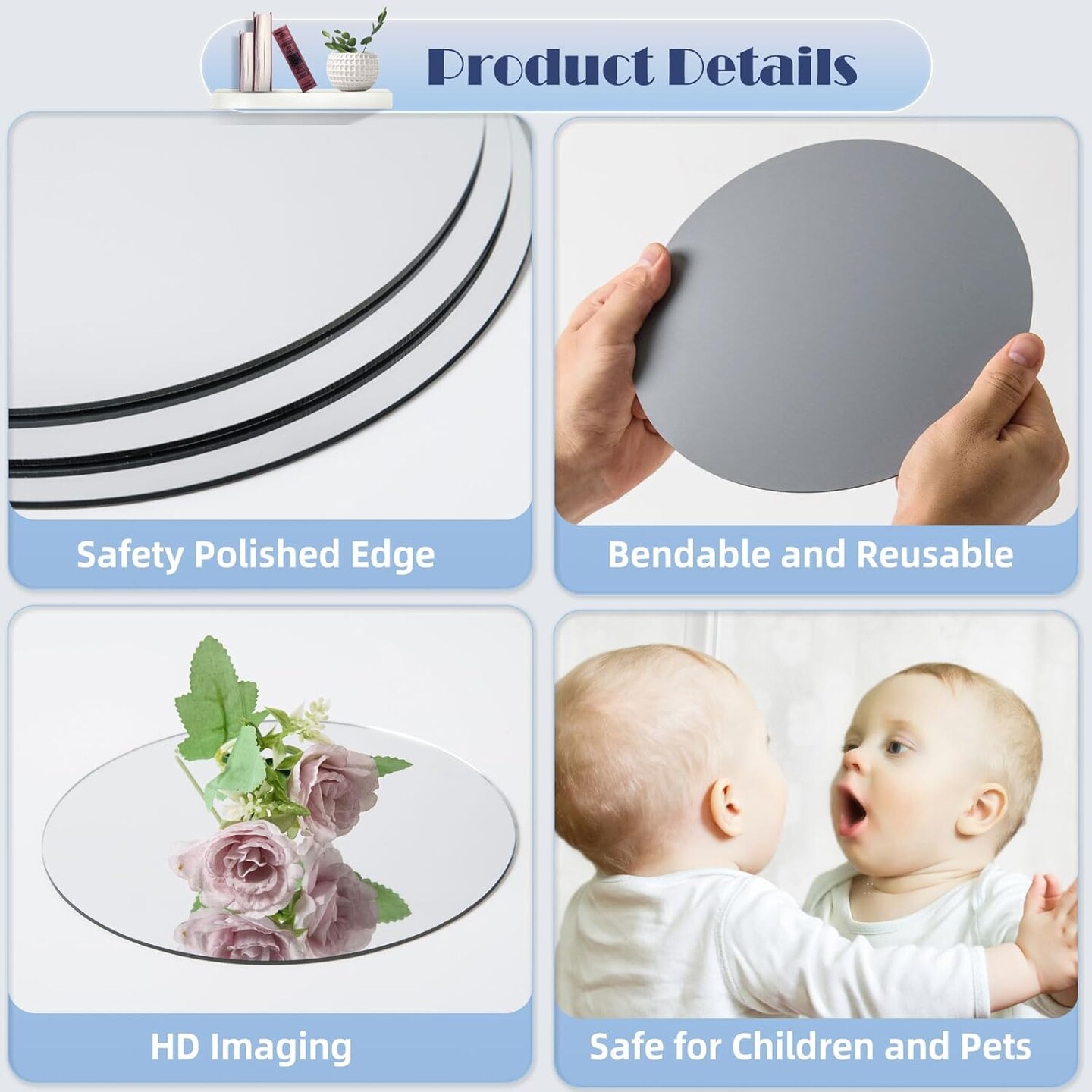 24Pcs Round Mirrors for Centerpieces, 8 Inches Acrylic Circle Mirror Plate 2mm Thickness Non-Glass Mirror Trays Tables Centerpieces Decorations for Home Wall Decor Wedding Table Reception