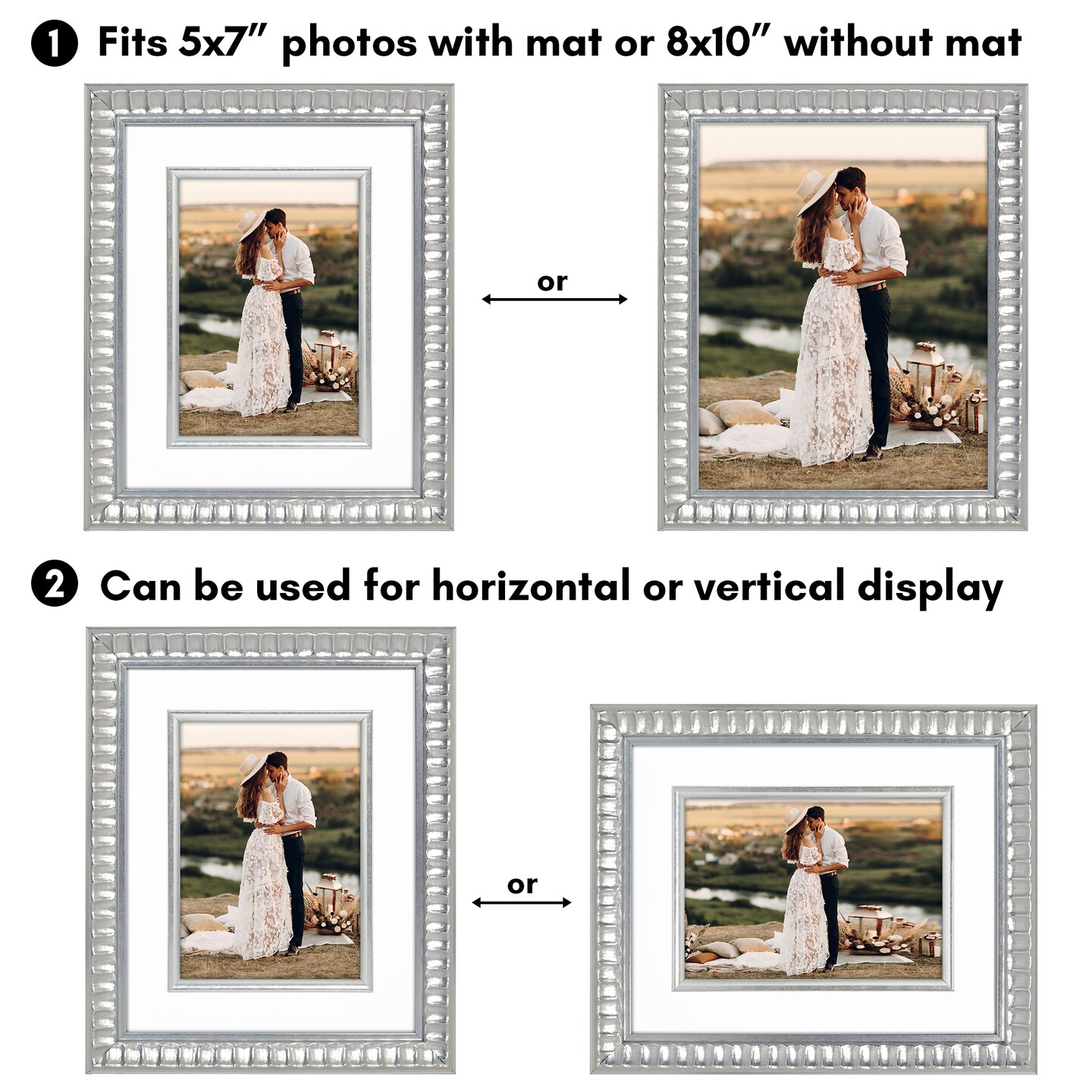 Americanflat 8x10 Picture Frame with Decorative Inner Mat Accent - Use as 5x7 photo frame with Mat or 8x10 frame without the Mat - Statement Frame with Shatter-Resistant Glass and Easel Stand