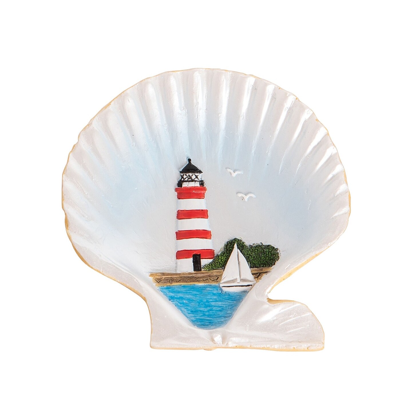 3.14&#x22; Resin Shell Black Lighthouse Dish