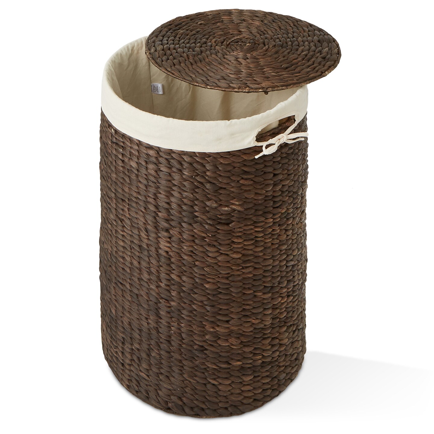 Casafield Round Laundry Hamper with Lid and Removable Liner Bag, Woven Water Hyacinth Wicker Laundry Basket for Clothes and Towels