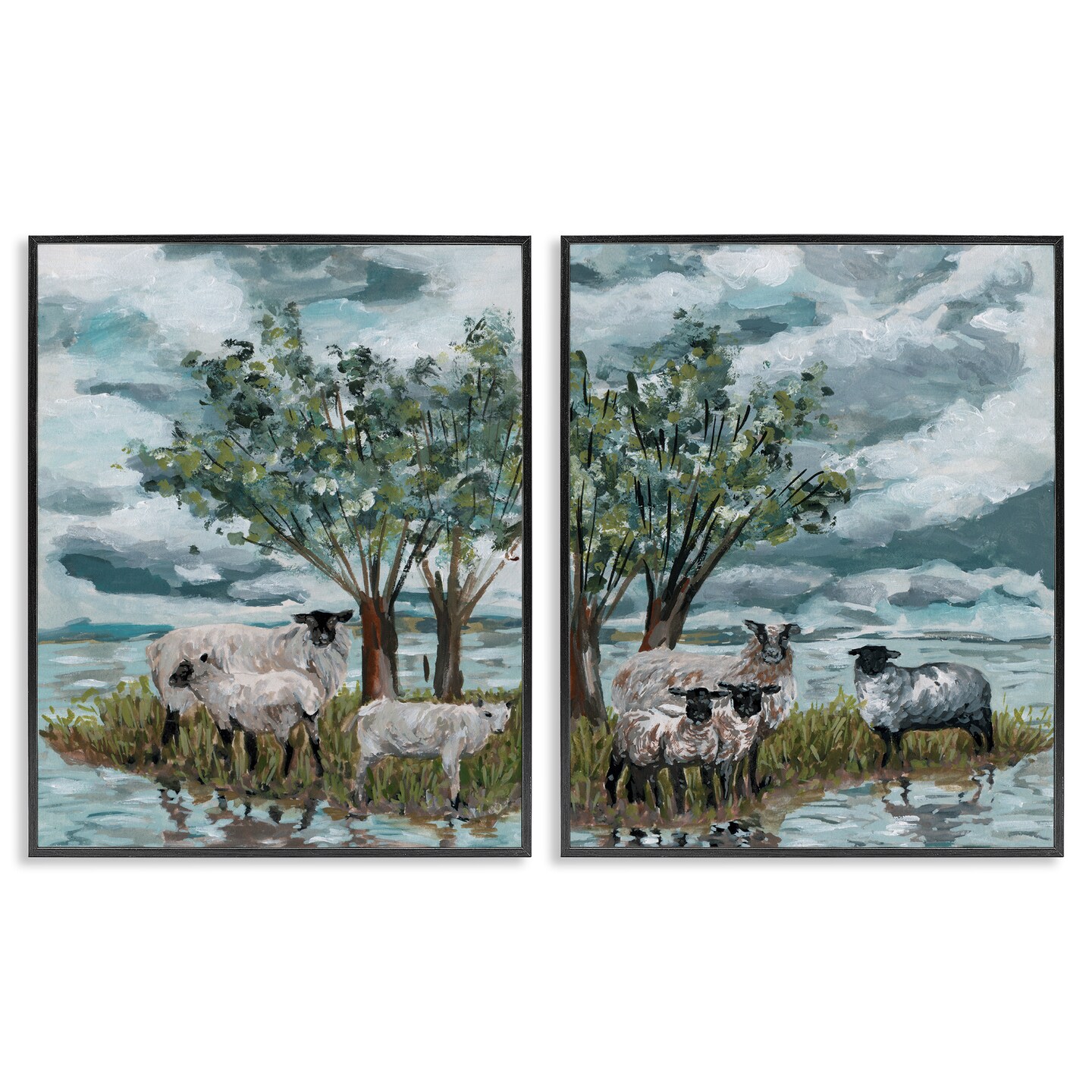 Stupell Industries Sheep in Field 2 pc Framed Giclee Wall Art Set Design by Melissa Wang
