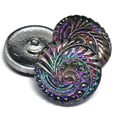 27mm Swirl Button Vitrail with Silver Accents -- Czech Glass Buttons