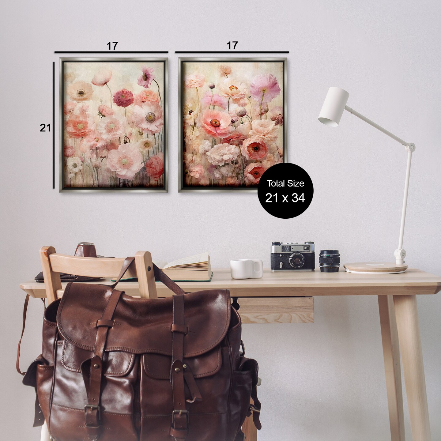 Stupell Industries Pink Blush Floral Field 2 pc Framed Floater Canvas Wall Art Set Design by RileyB