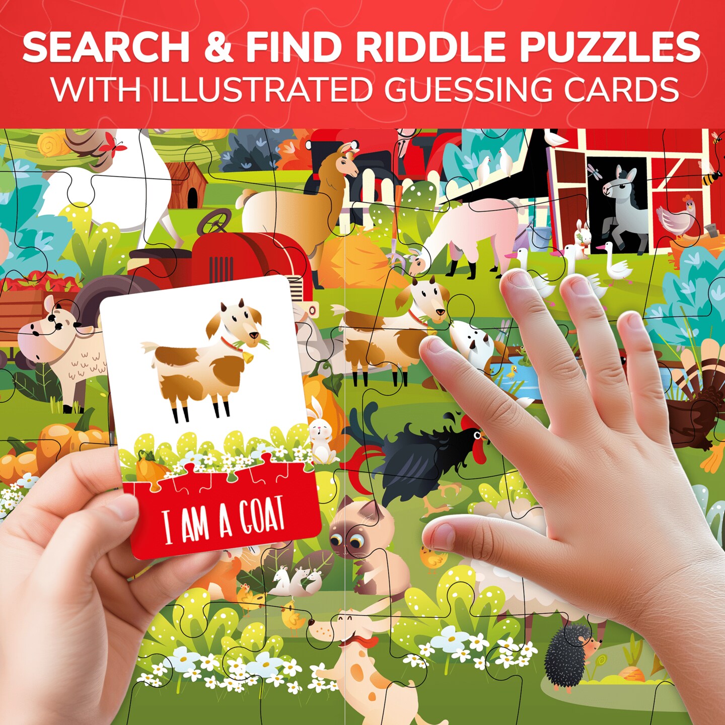 QUOKKA Search and Find Puzzles for Kids Ages 4-6 - Riddle Kids Puzzles 6-8 Years Old - 70 Unique Pcs - 20 Illustrated Guessing Cards - Engaging Children Themes - Farm Puzzle Gift for Toddlers 3-5
