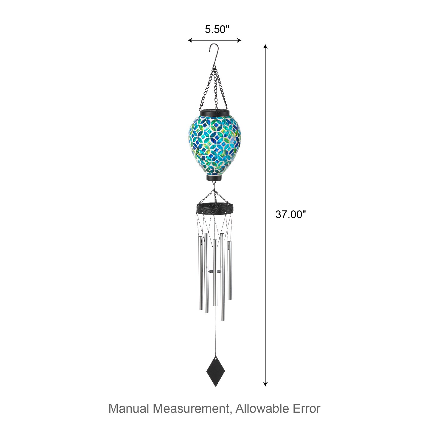 Set of 2 37&#x22;H Solar Lighted Metal and Glass Mosaic Windchime