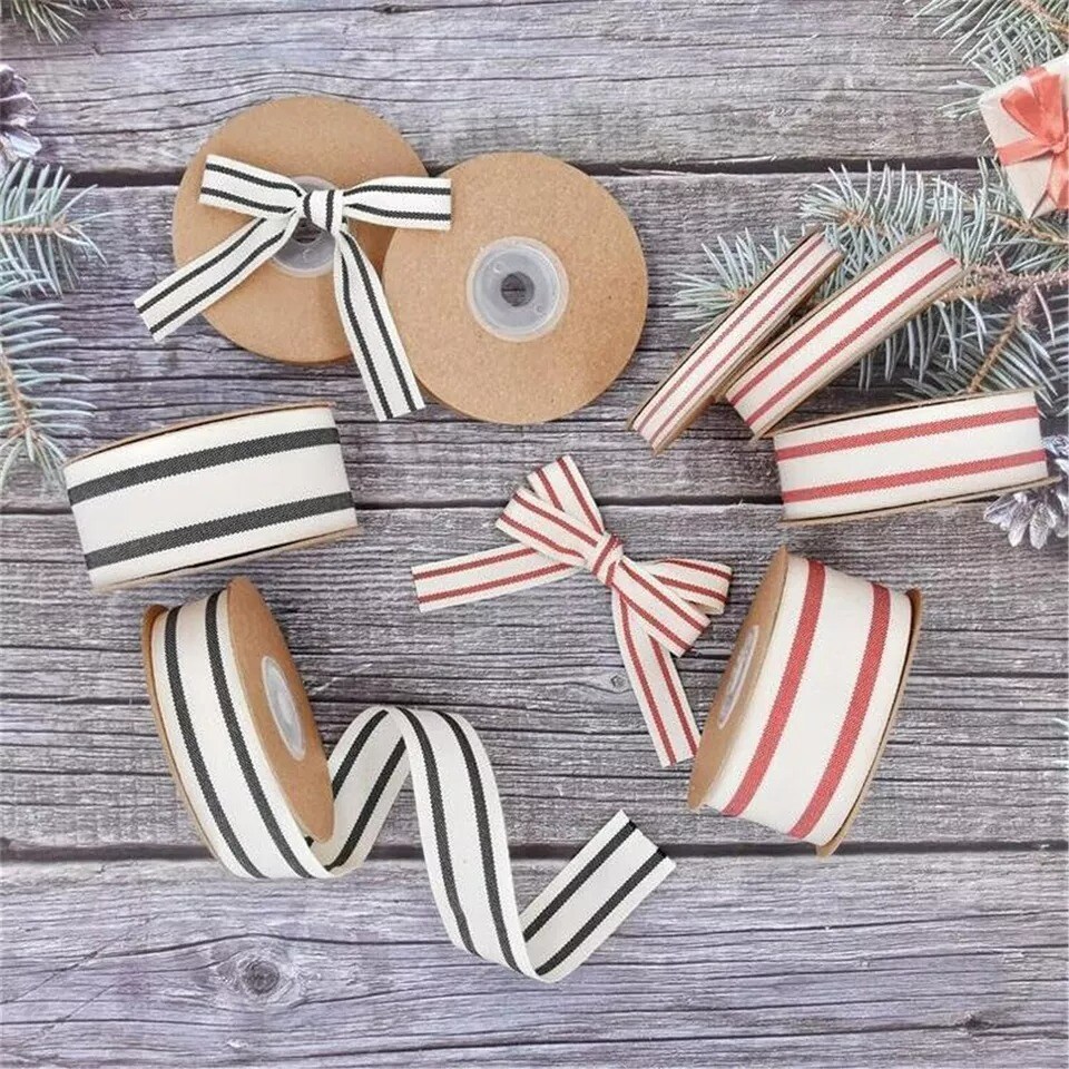 3/8&#x22; Natural Cotton Stripes Ribbon Striped Grosgrain Ribbon Striped Cotton Ivory