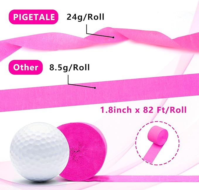 Crepe Paper Streamers 4 Rolls 328ft, Pack of Pink Peach and White Crepe Paper Party Streamers, Crepe Paper for Birthday Baby Shower Wedding Graduation Party Decorations (1.8Inch x 82Ft/Roll)