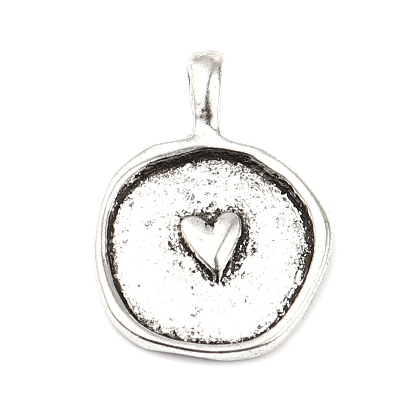 24x17mm Antique Silver Heart Wax Seal Charms - 10pcs