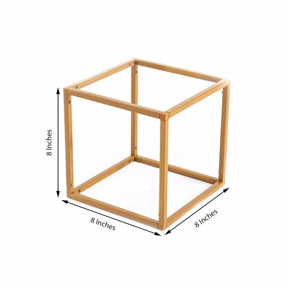2 pcs 8-Inch tall Gold Matte Square Metal Geometric Stands Flower Vase Holders