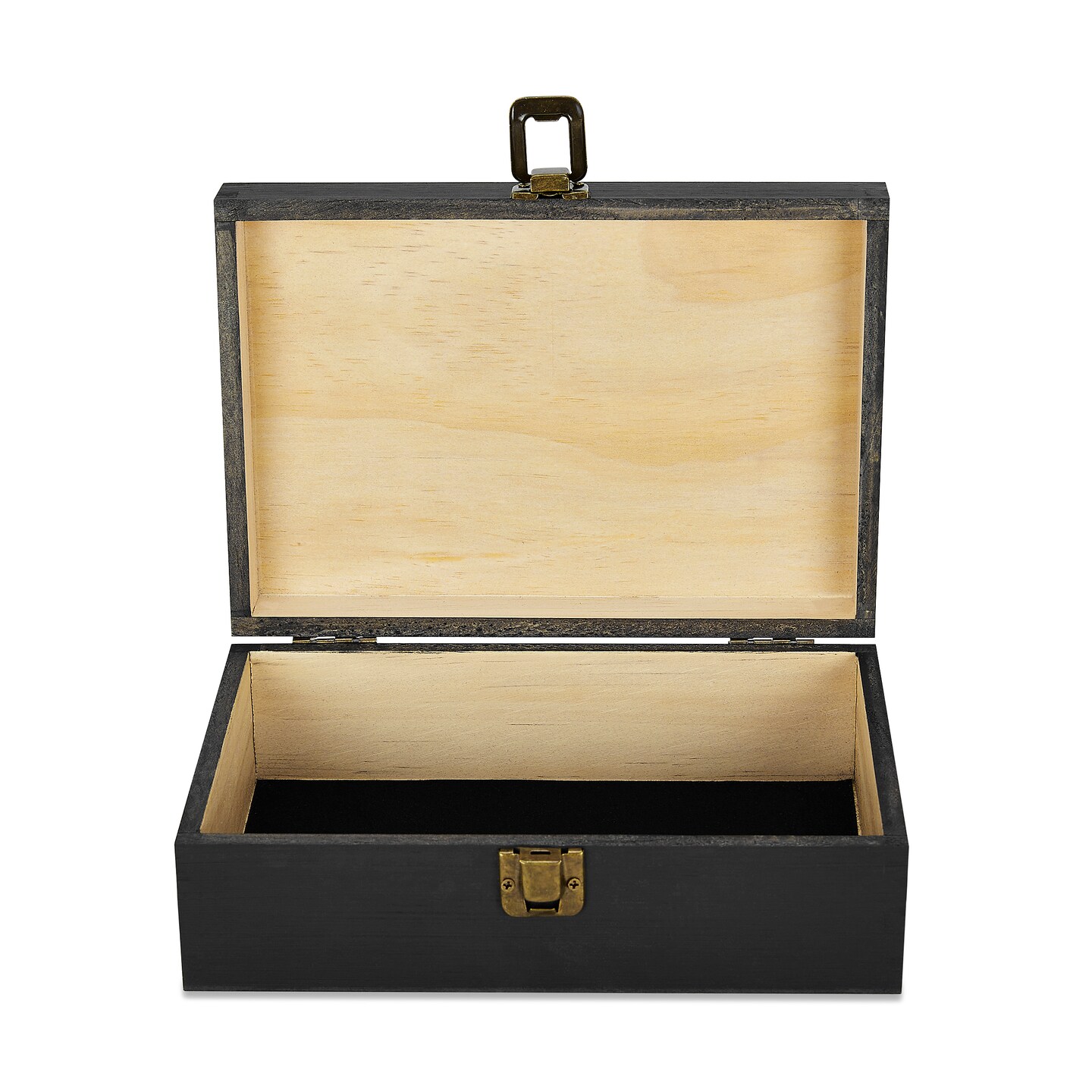 Makerflo Medium Pine Wood Memory Box with Black Felt Inside and Hinged with Clasp of Front, Keepsake Wooden Box Ideal for Craft and Personalization (Laser Engraving, Epoxy, UV DTF, and Vinyl)