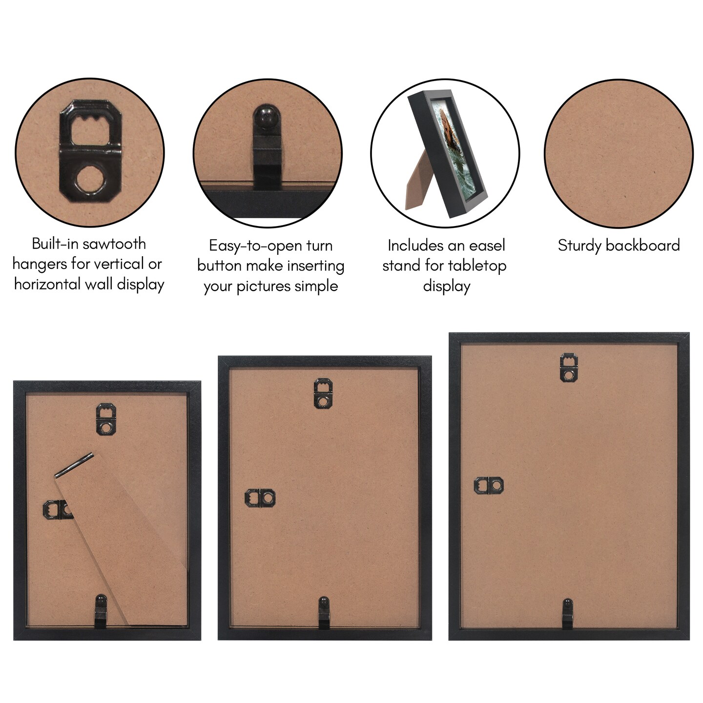 Americanflat Set of 3 Picture Frames - Includes 4x6, 5x7, 6x8 Frames - Black Picture Frames with Deep, High-Quality Molding and Shatter-Resistant Glass for Tabletop or Wall Display