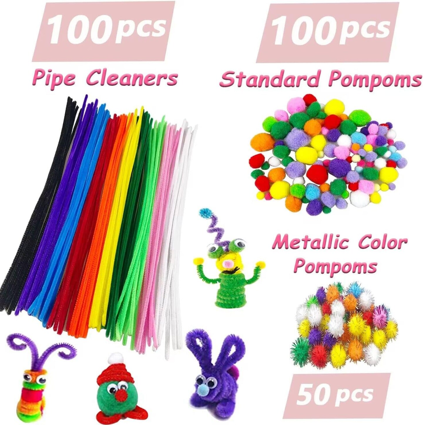 Arts and Crafts Supplies for Kids DIY Craft Kits Art Supplies Materials Kids Crafts Set with Pipe Cleaners Craft Box Preschool Homeschool Toys Gift for Kids Boys and Girls Age 4 5 6 7 8