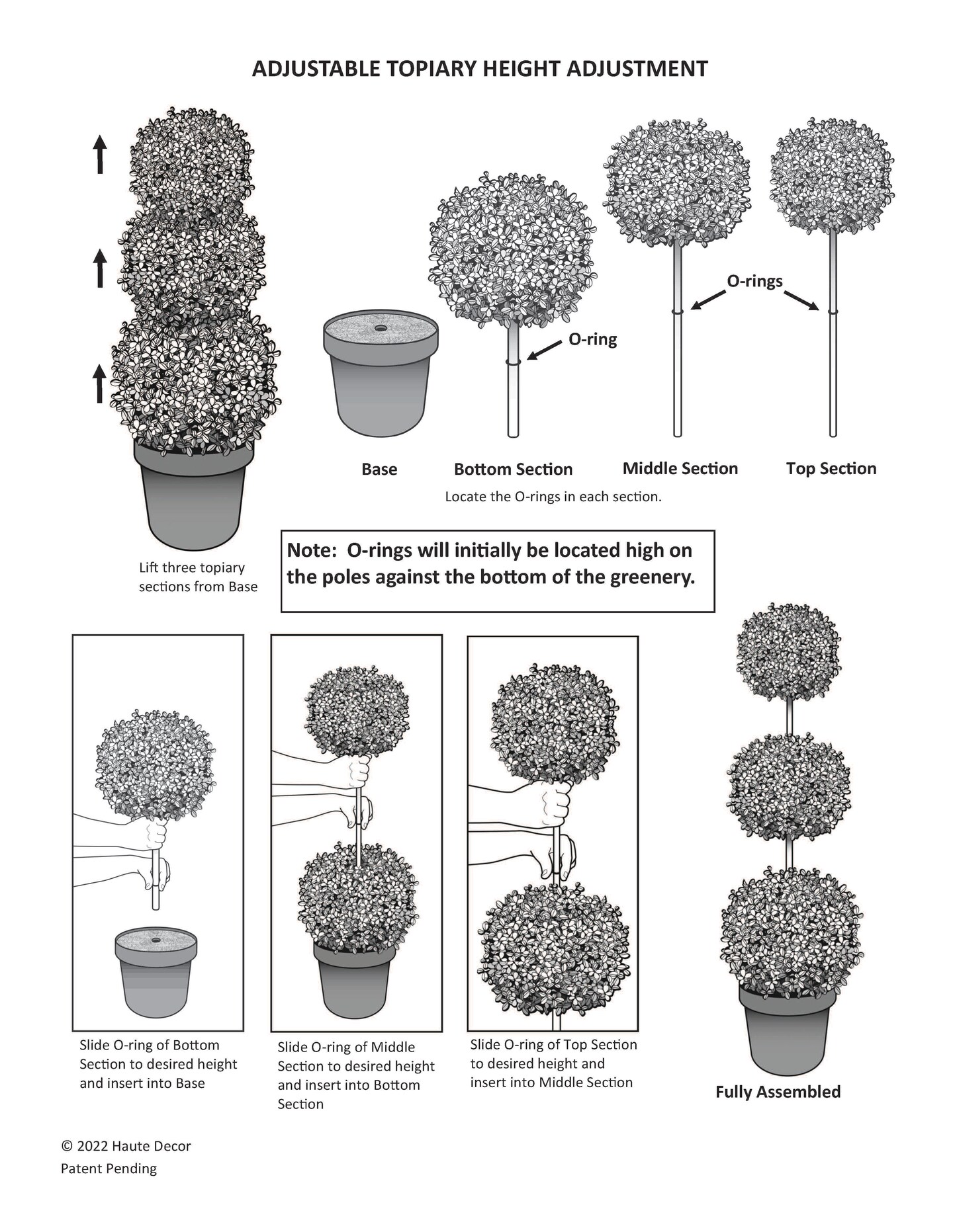 Haute Decor Adjustable Artificial Topiary - Includes 1 Artificial Boxwood Topiary for Front Porch - Adjust The Space Between Topiary Balls - Available in Triple or Double Styles