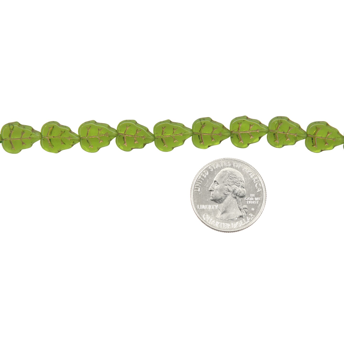 12x10mm Olivine Green with Gold Veins Leaf Beads, 23-25 beads GB-LB15