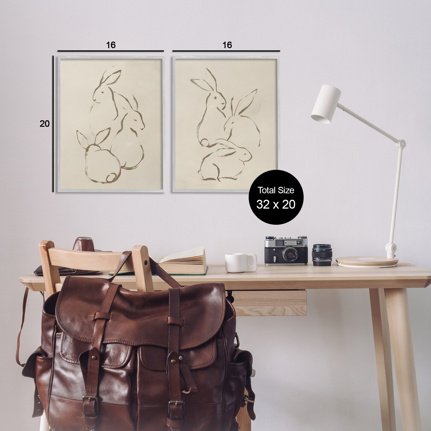 Stupell Industries Earthtone Sitting Rabbits Sketch 2 pc Framed Giclee Wall Art Set Design by June Erica Vess