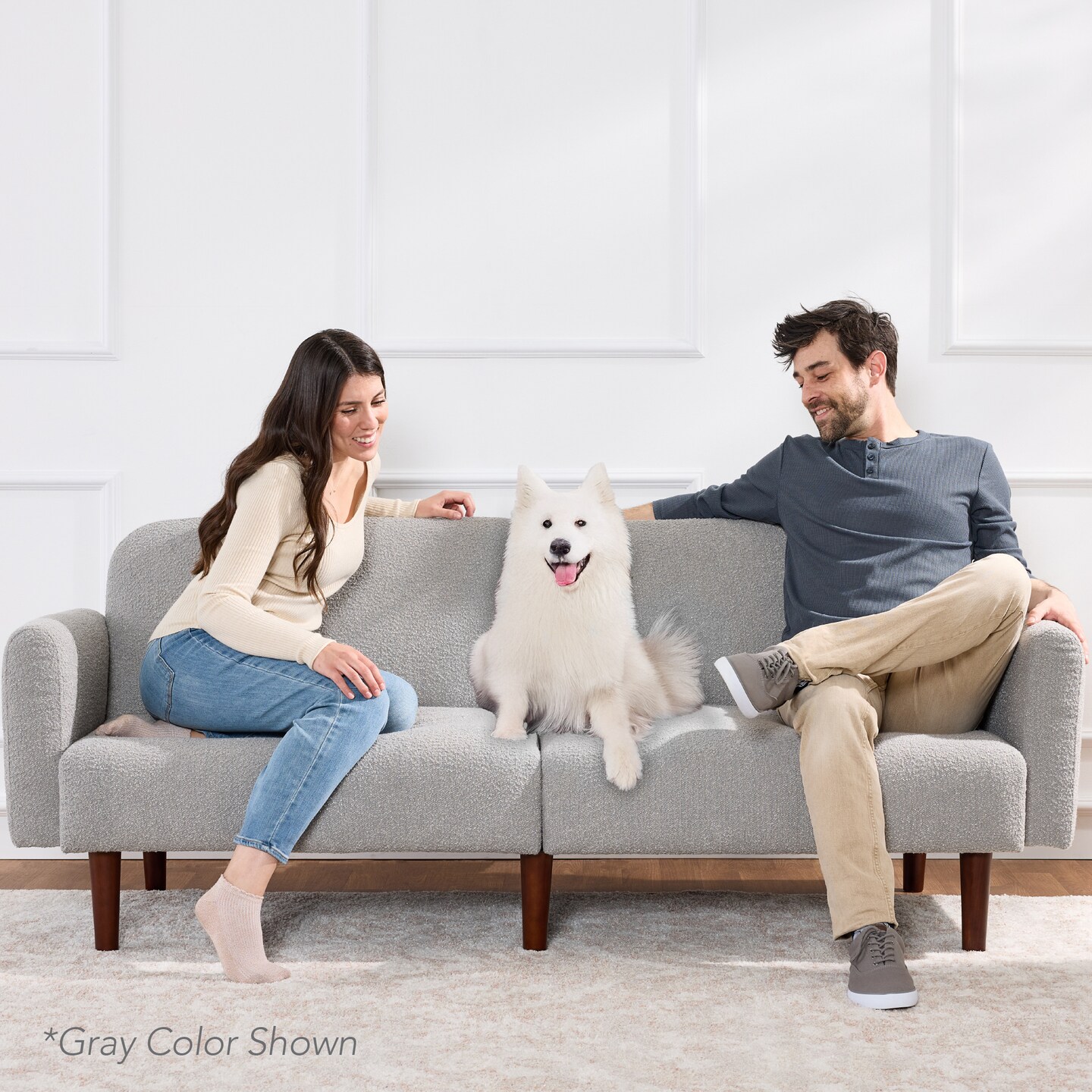 Best Choice Products Curved Convertible Futon, Boucle Fabric Split-Back Sleeper Bed