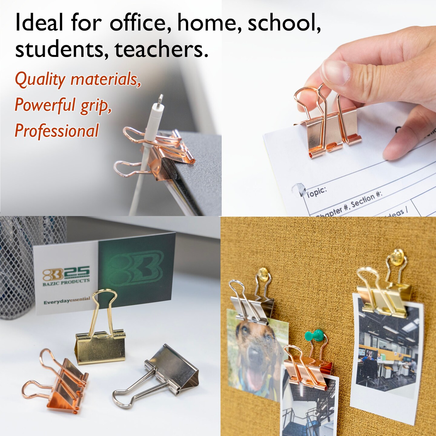 BAZIC Medium 1 1/4" (32mm) Assorted Color Metallic Binder Clip (6/Pack)