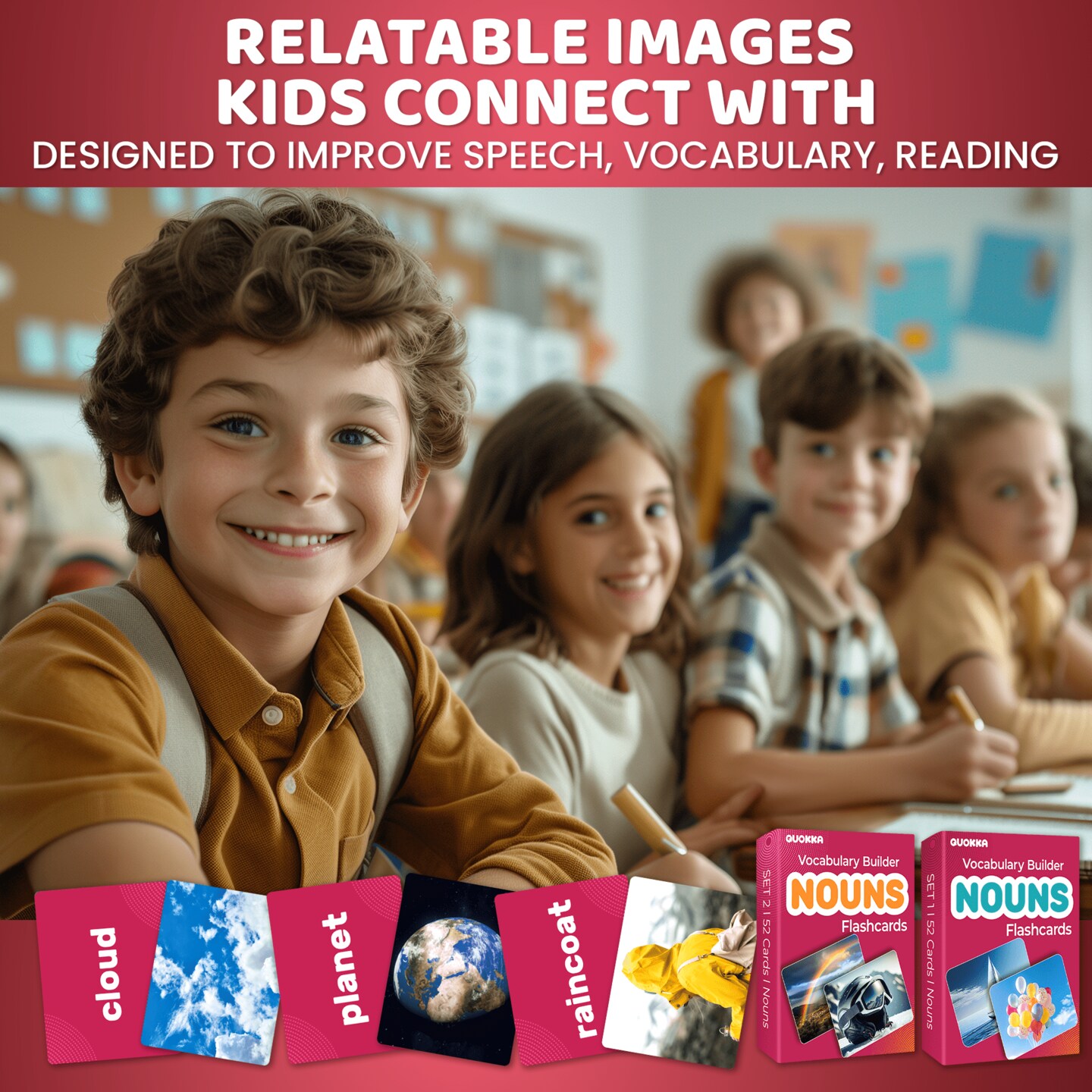 QUOKKA 104 Noun Flash Cards Set – Kids and Adults Vocabulary Builder for ABA Therapy, Early Childhood Education, and ESL Teaching – Picture Cards for Speech Therapy and Vocabulary Building Activities