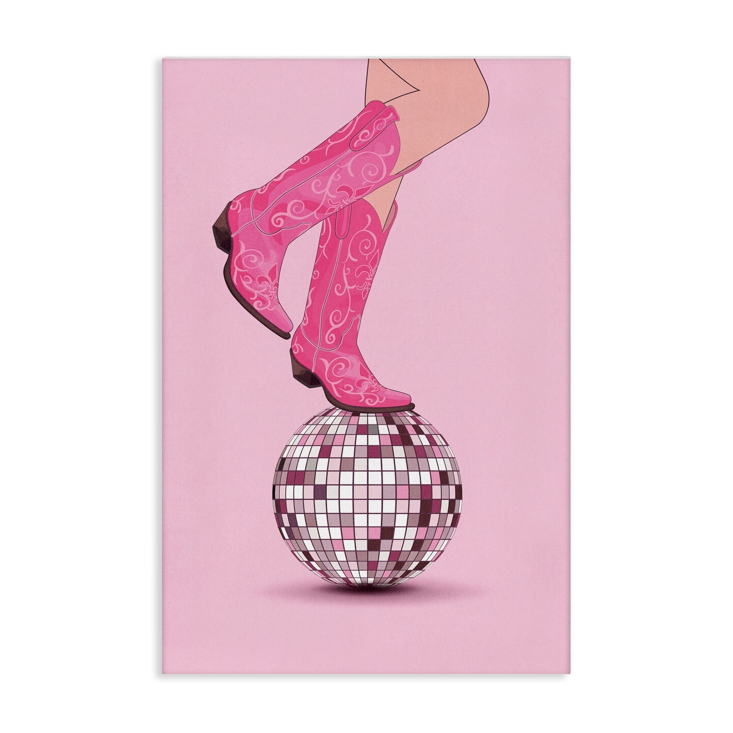 Stupell Industries Pink Cowgirl on Disco Ball Canvas Wall Art Design by Nataly White