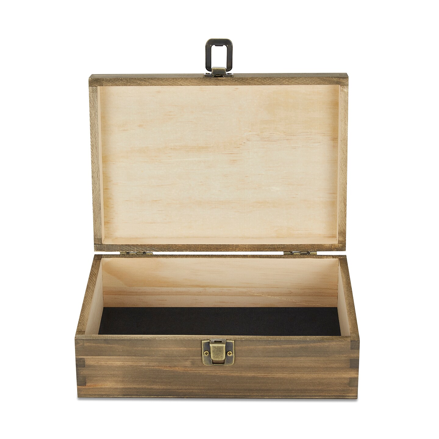 Makerflo Medium Pine Wood Memory Box with Black Felt Inside and Hinged with Clasp of Front, Keepsake Wooden Box Ideal for Craft and Personalization (Laser Engraving, Epoxy, UV DTF, and Vinyl)