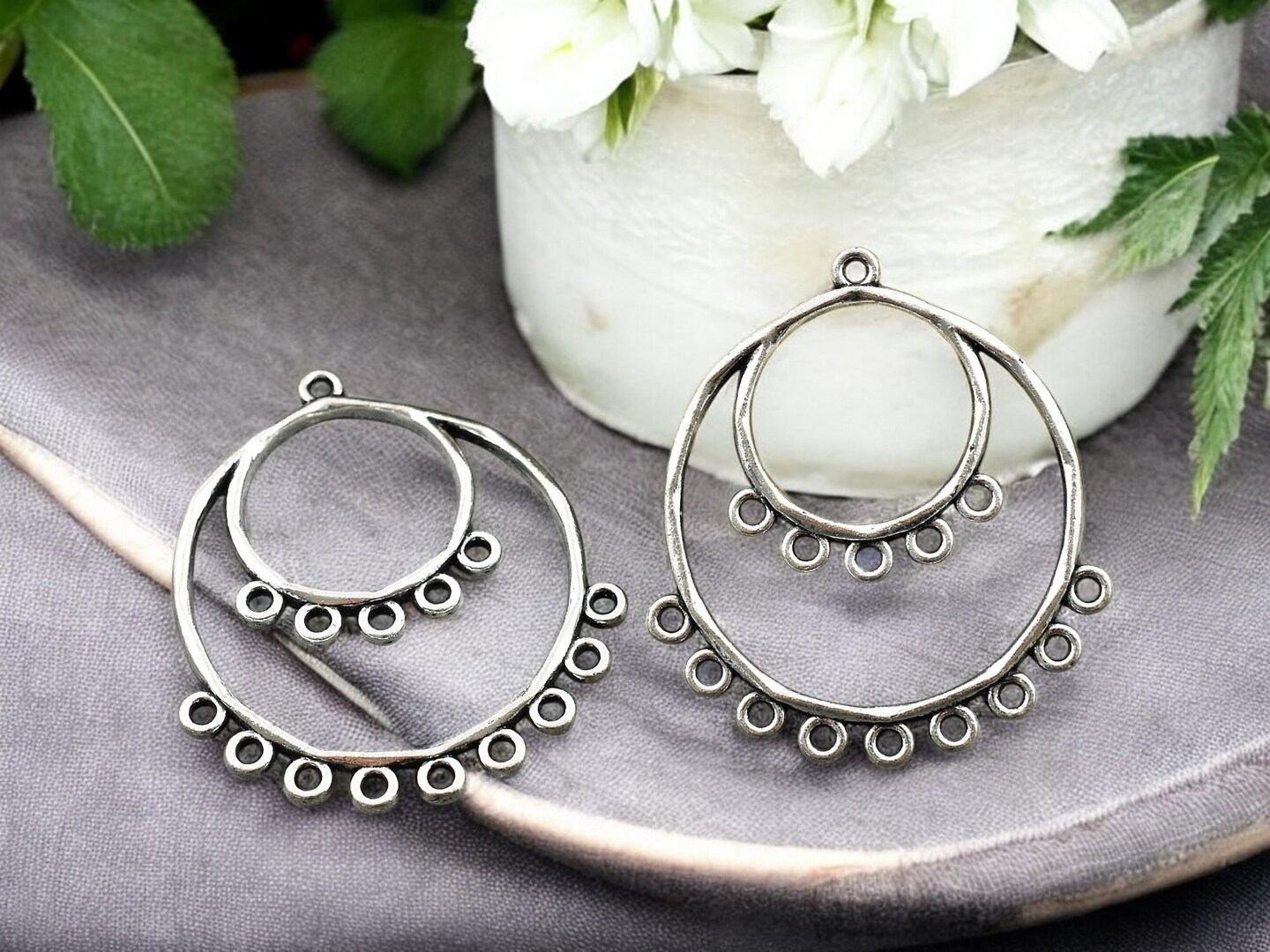 *10* 37x35mm Antique Silver Chandelier Earring Charms