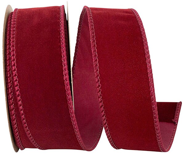 Outdoor Ribbon --- 1-1/2 inch x 10 yards - Value Velvet Wired Edge Ribbon -- Burgundy Color