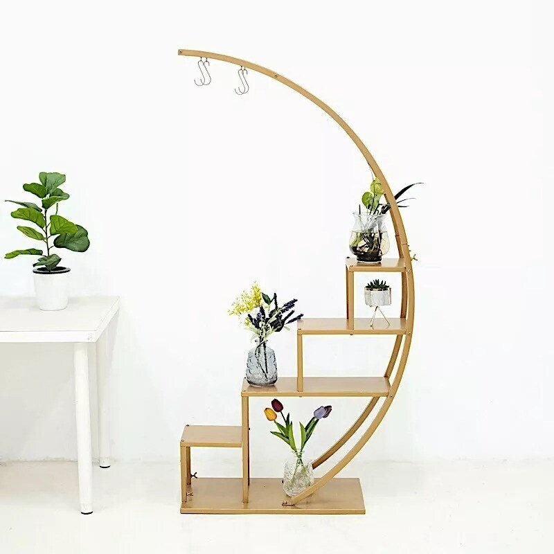 4.5 feet Gold 4 Tier Metal DISPLAY STAND Half Moon Ladder Plant Shelf Rack Party