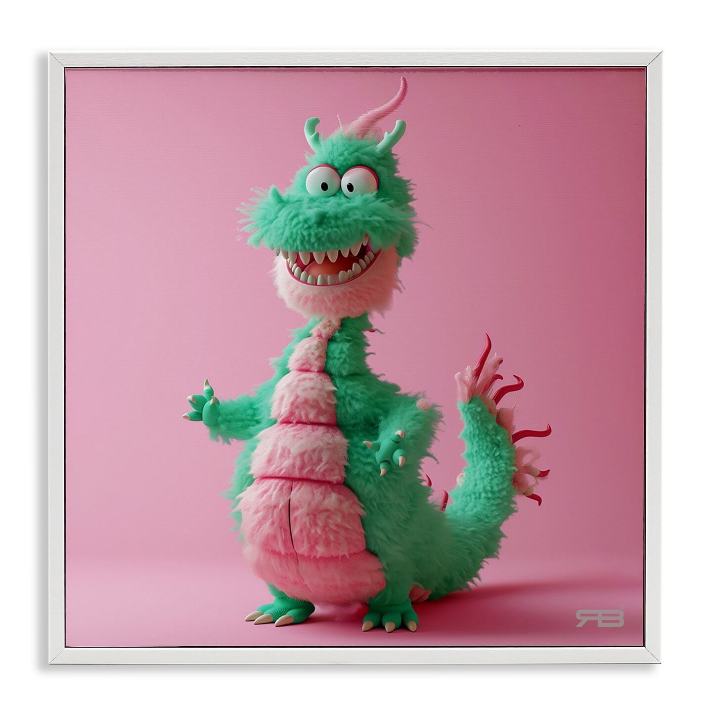 Stupell Industries Happy Green Dragon Framed Giclee Wall Art Design by RB