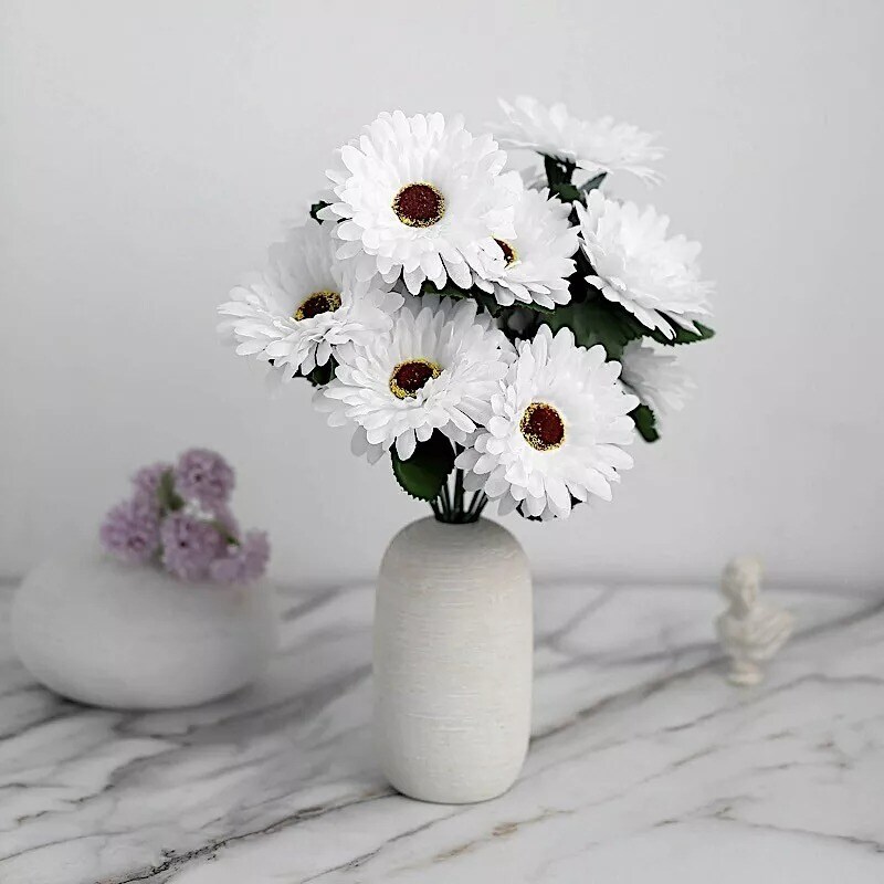 4 White 14&#x22; Faux Gerbera Daisy Bushes SILK ARTIFICIAL FLOWERS Party Decorations