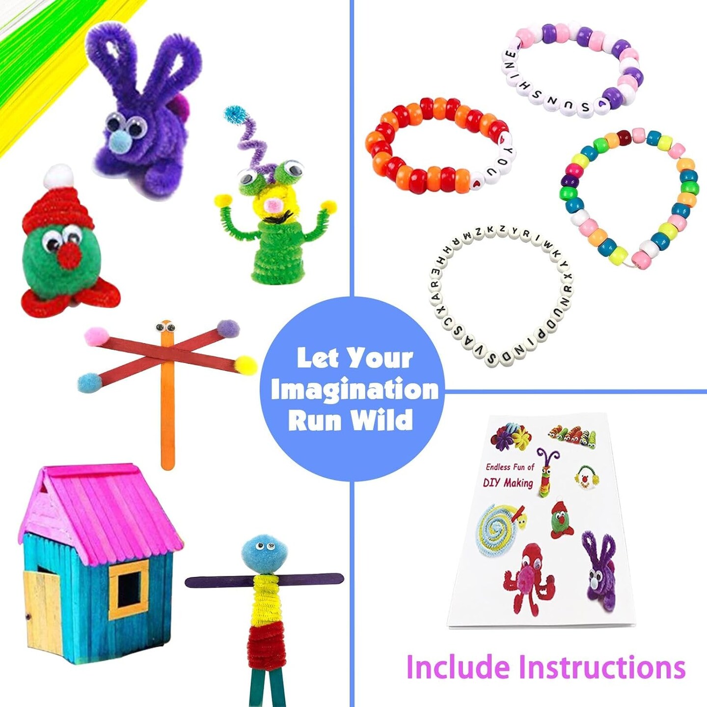 Arts and Crafts Supplies for Kids DIY Craft Kits Art Supplies Materials Kids Crafts Set with Pipe Cleaners Craft Box Preschool Homeschool Toys Gift for Kids Boys and Girls Age 4 5 6 7 8