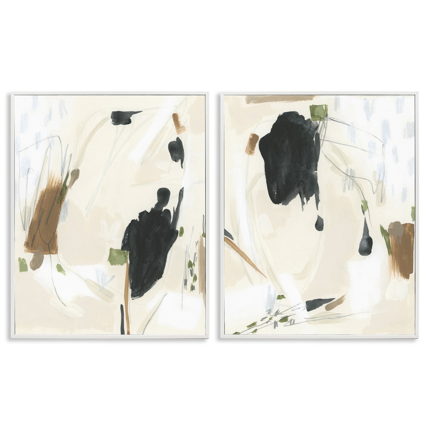 Stupell Industries Beige Olive Abstract Classic 2 pc Framed Giclee Wall Art Set Design by June Erica Vess
