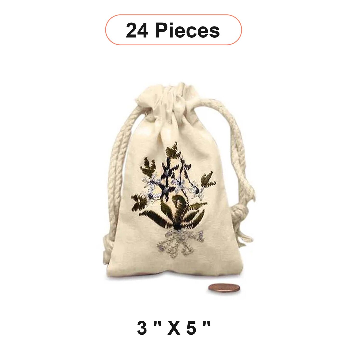 Compact Botanical Embroidered Cotton Muslin Pouch 3