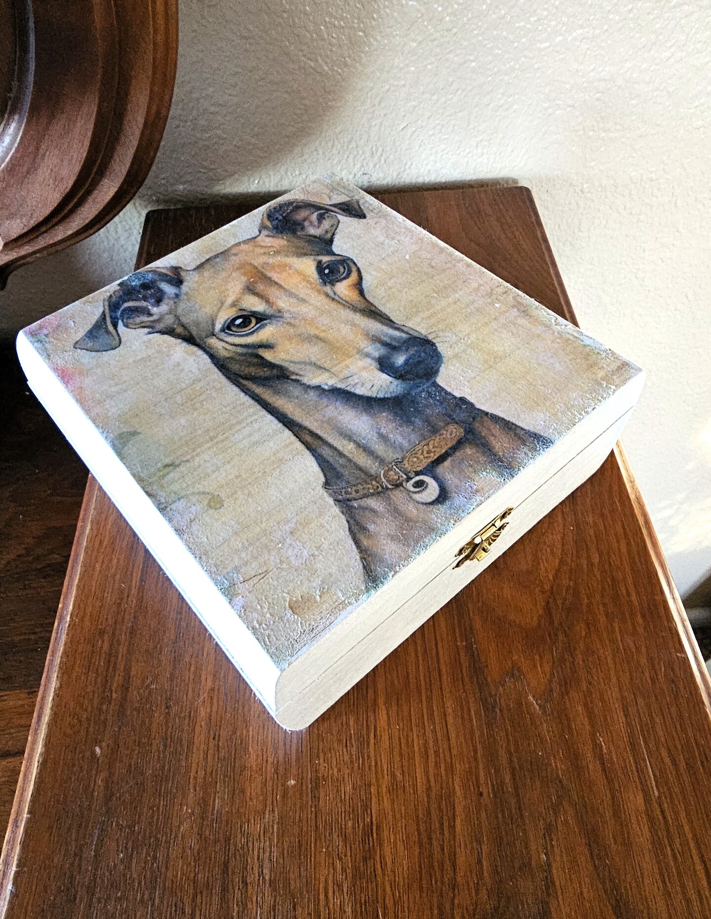 Greyhound Box Vintage Look, Stained Wood Trinket Box | MakerPlace