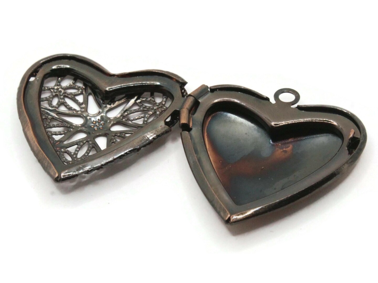 26mm Filigree Heart Antique Copper Tone Brass Locket Charm Diffuser Pendant
