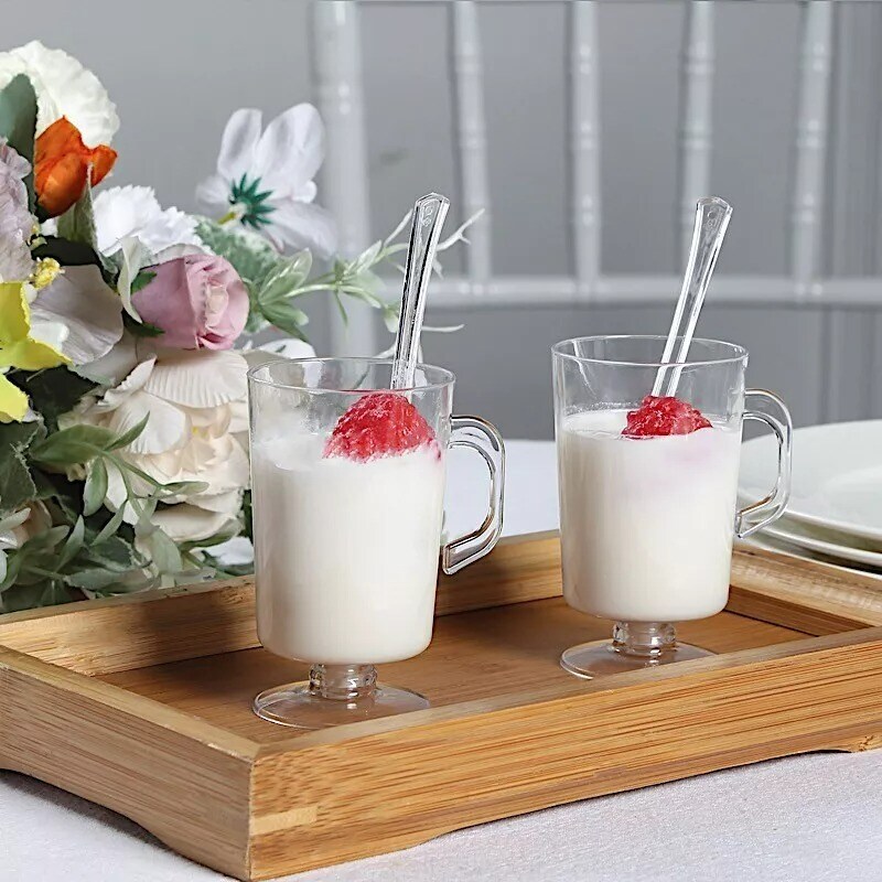 24 Clear 2 oz Disposable Plastic Dessert CUPS Handles SPOONS Party Decorations