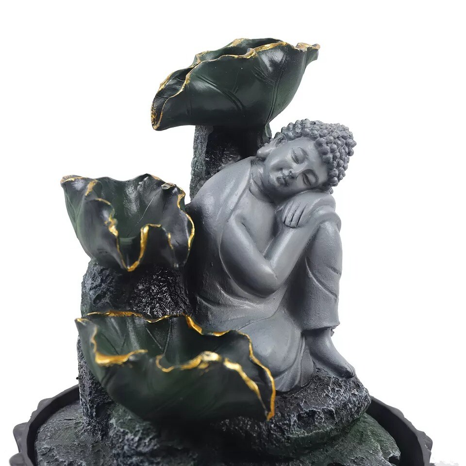 Buddhism Handmade Buddha Fountain Resin Statue with 4 Colors Lamp 110V