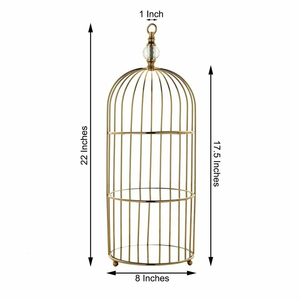 22-Inch Gold 3 Tier Metal Mirror Glass Hanging Bird Cage CUPCAKE STAND Party