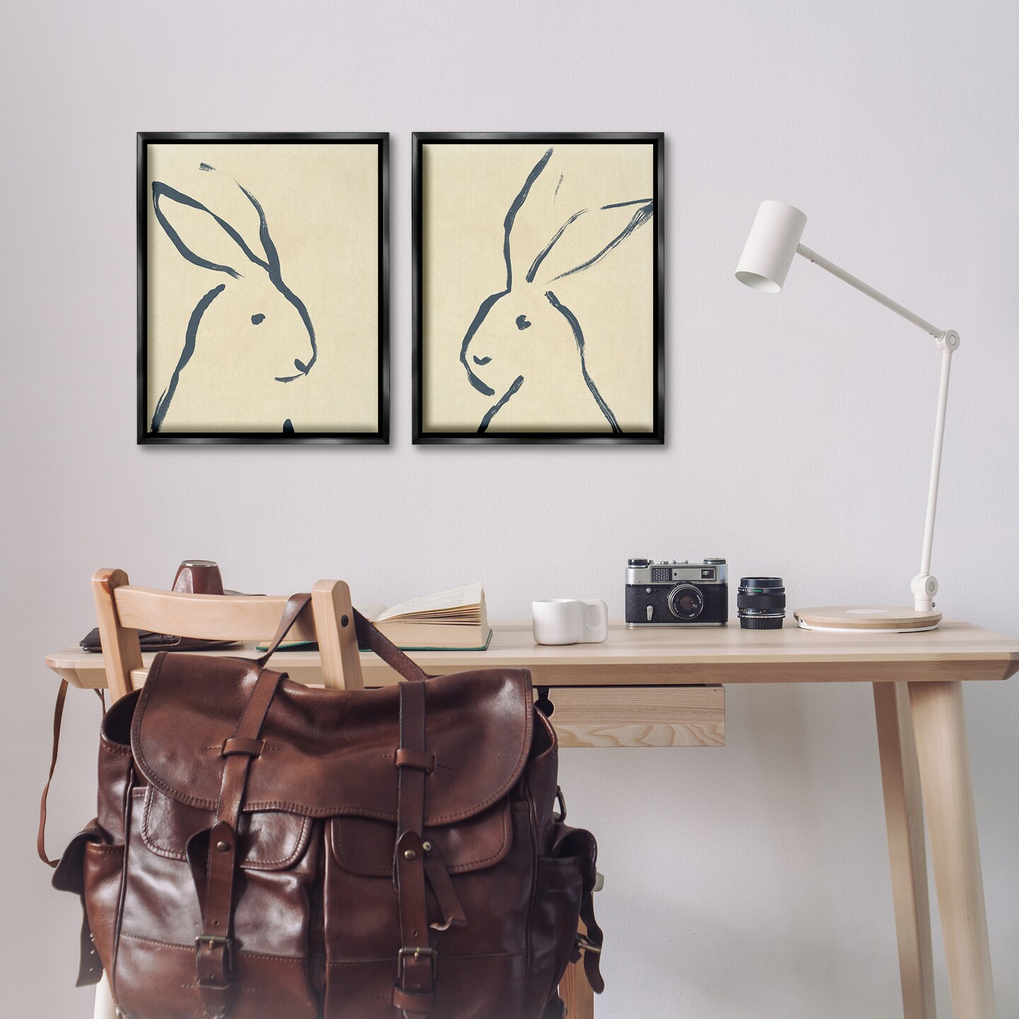 Stupell Industries Minimalist Rabbit Line Portrait 2 pc Framed Floater Canvas Wall Art Set Design by June Erica Vess