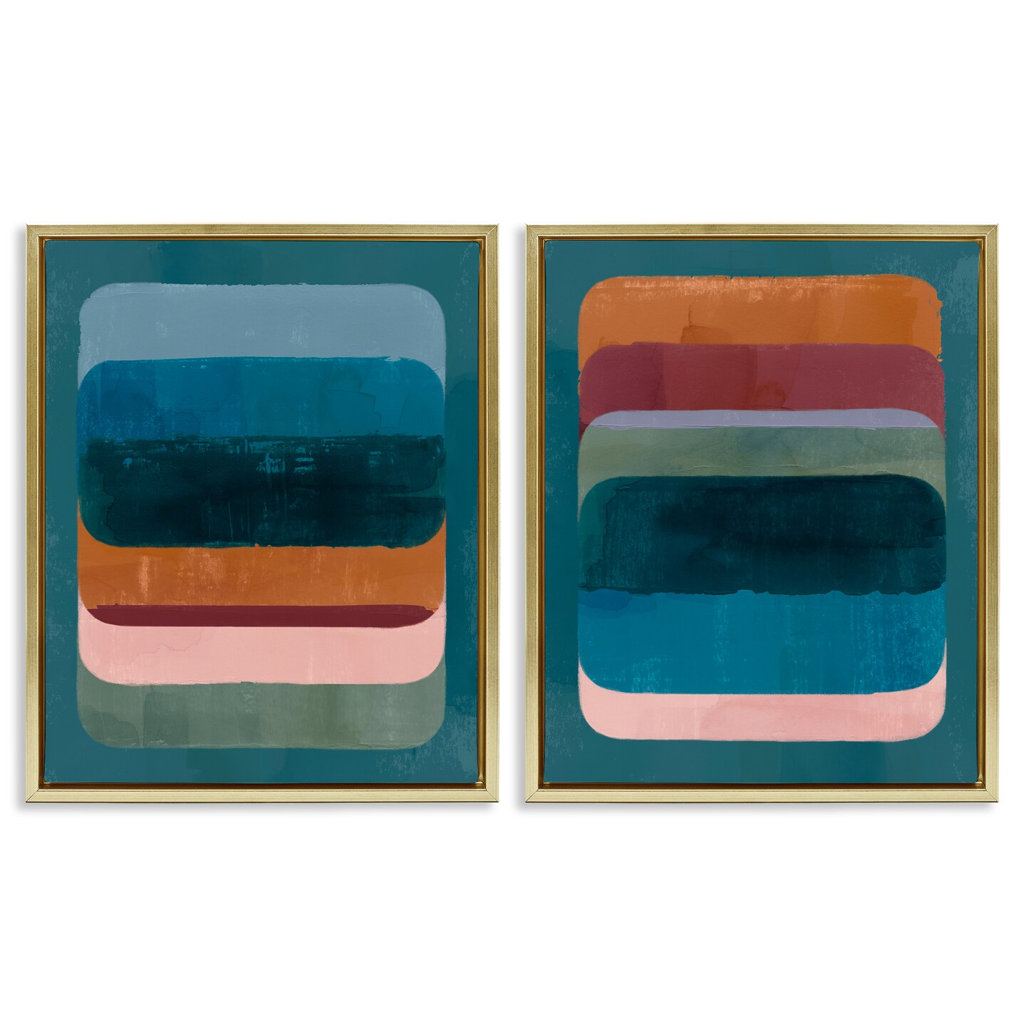Stupell Industries Abstract Teal Stacked Colors 2 pc Framed Floater Canvas Wall Art Set Design by Victoria Barnes