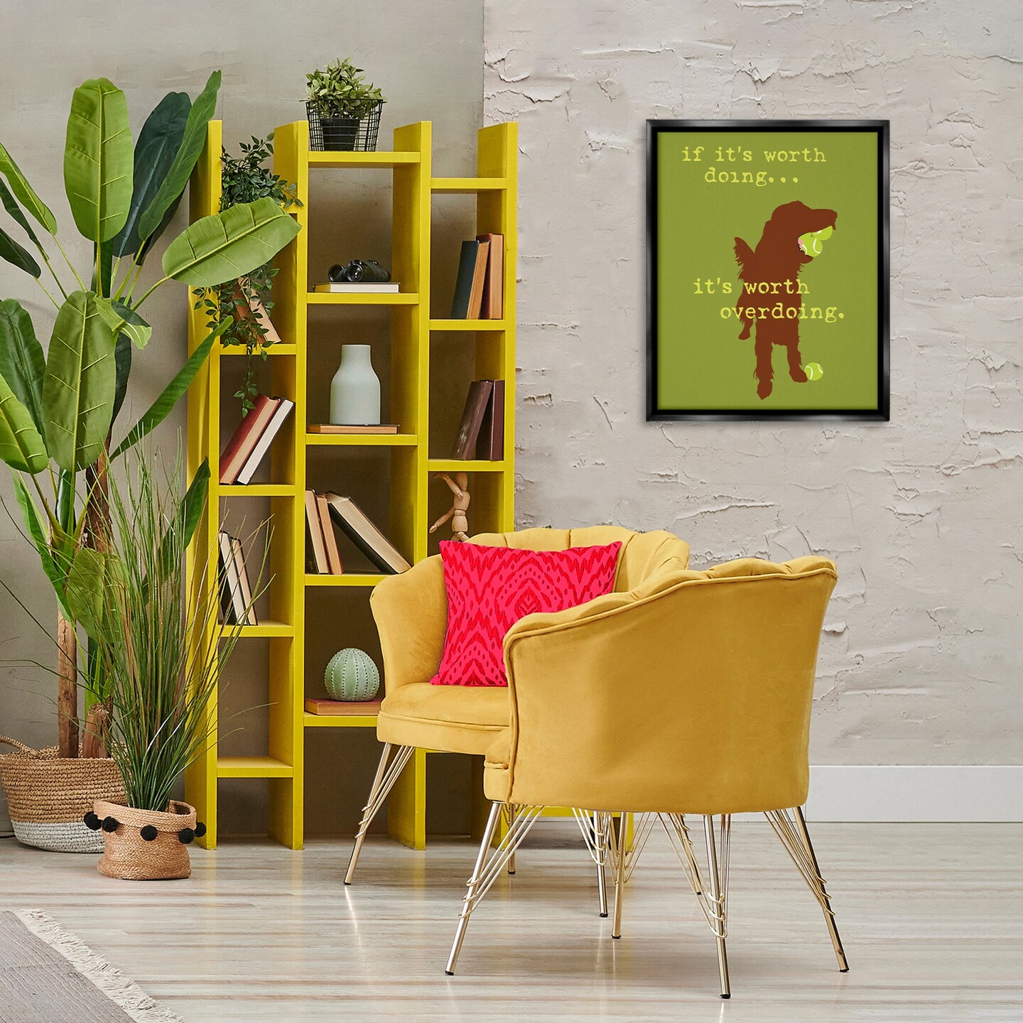 Stupell Industries Worth Overdoing Dog Phrase Framed Floater Canvas Wall Art Design by Dog Is Good