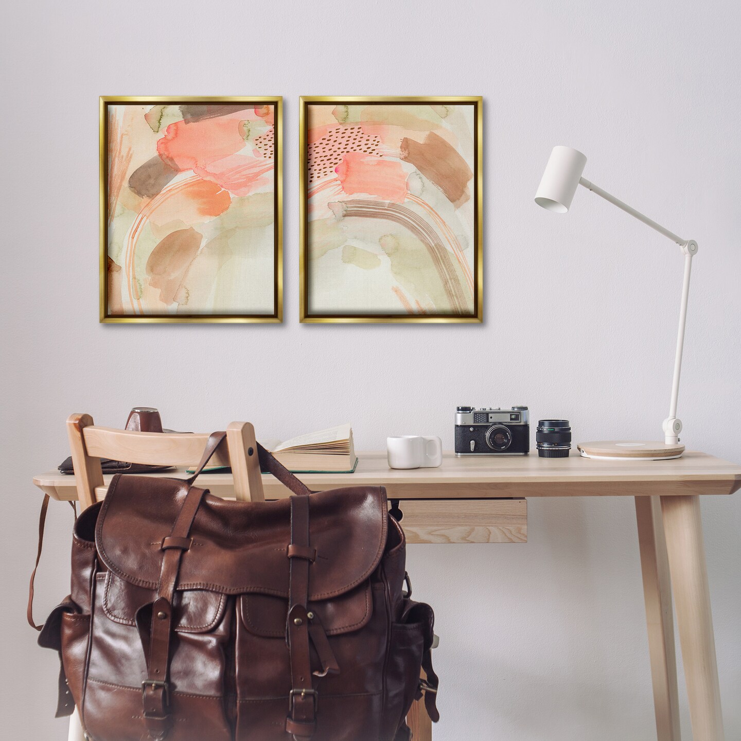 Stupell Industries Pink Peach Abstract Watercolor 2 pc Framed Floater Canvas Wall Art Set Design by Grace Popp