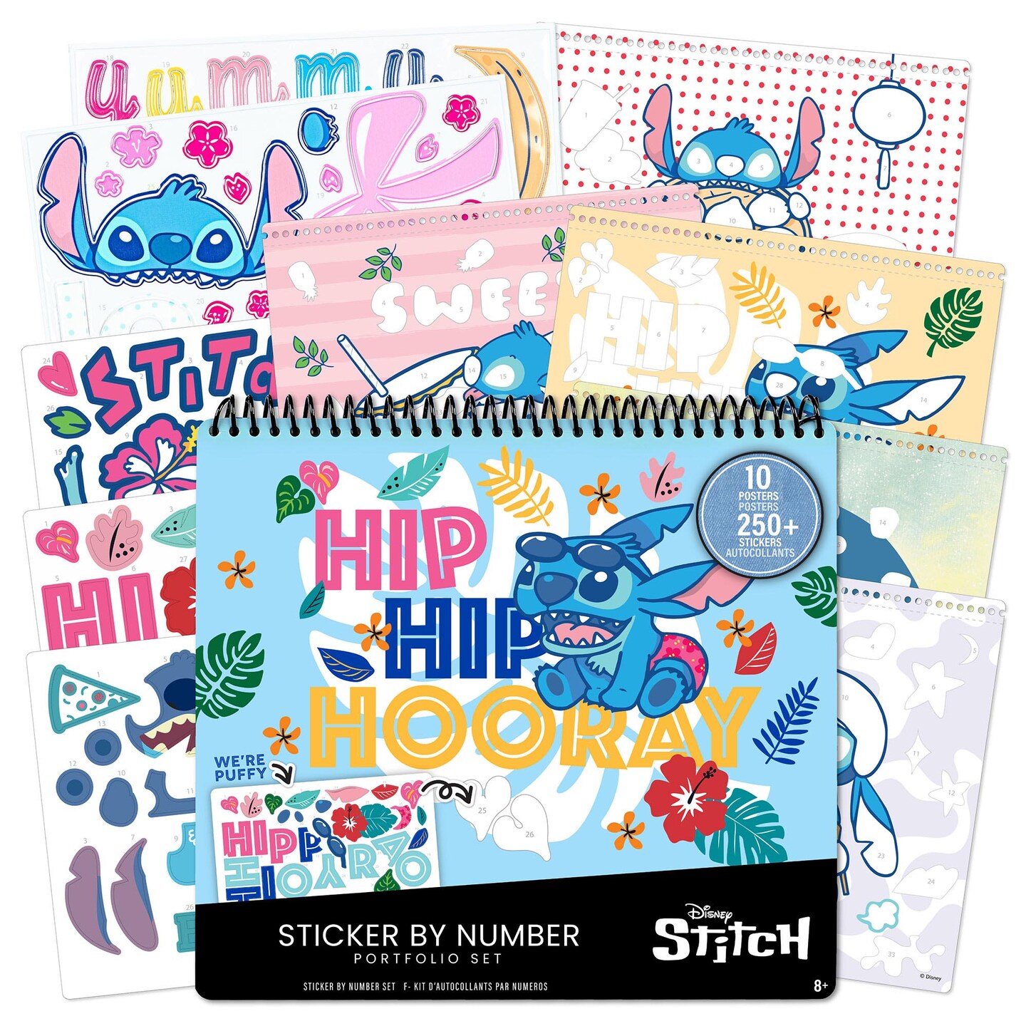 Fashion Angels: Disney Stitch - Sticker By Number Portfolio Set - 250+ Stickers, 10 Activity Posters, Themed Scenes, Puffy &#x26; Glossy Stickers, Kids 8+