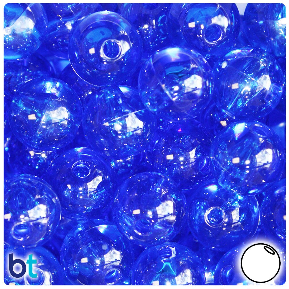 BeadTin Dark Sapphire Transparent 18mm Round Large Hole Plastic Craft Beads (18pcs)