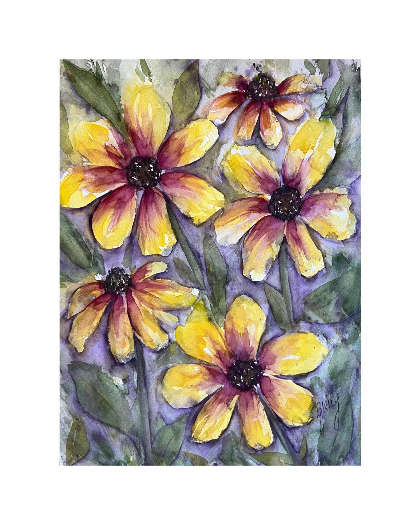 Rudbeckia Coneflowers Painting, Echinacea Original Watercolor Painting, Boho OOAK Coneflower Flowers Painting,  Hand Painted Floral Wall Art
