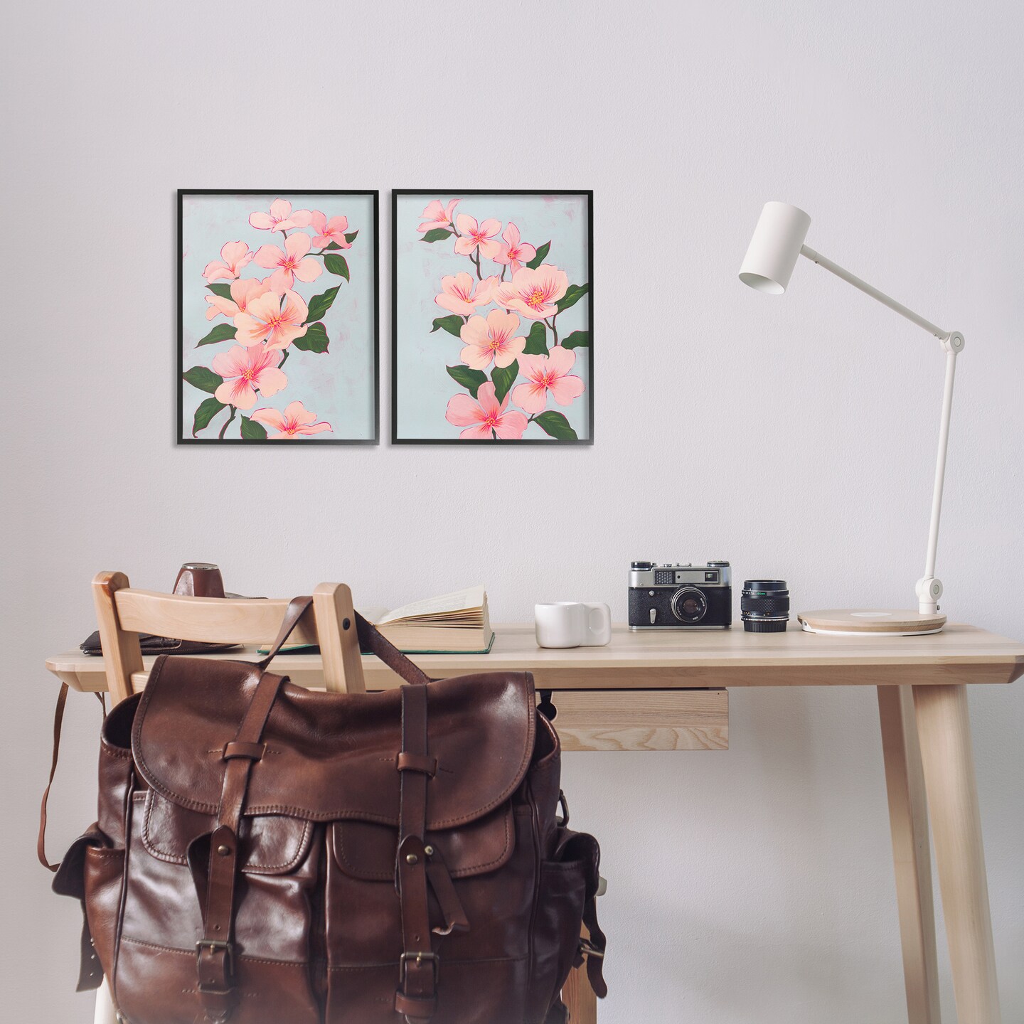 Stupell Industries Pink Cherry Blossom Branch 2 pc Framed Giclee Wall Art Set Design by Grace Popp