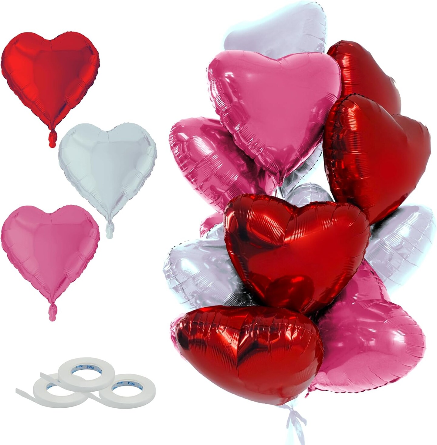 4E&#x27;s Novelty 15 Pack 18 Inch Heart Foil Balloons - White, Red and Pink Balloons