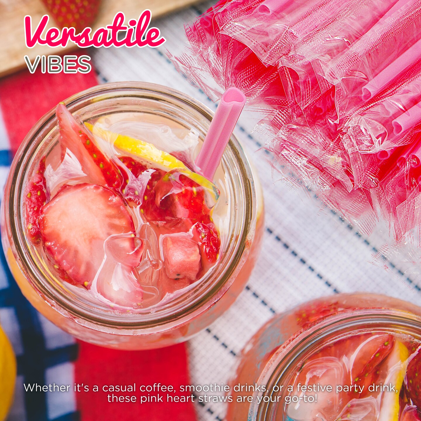 4E&#x27;s Novelty 100 Pink Heart Straws - Individually Wrapped Heart Shaped Straws for Valentine&#x2019;s Day, Cute Disposable Straws for Parties &#x26; Drinks