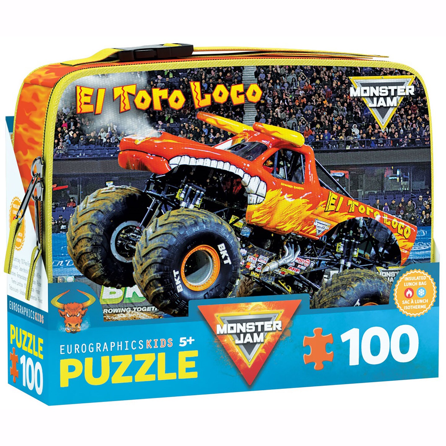 Eurographics: Monster Jam Puzzle &#x26; Lunch Box - El Toro Loco - 100-Piece Jigsaw &#x26; Insulated Zipper Bag - Monster Truck Themed Set, Licensed, Kids 5+