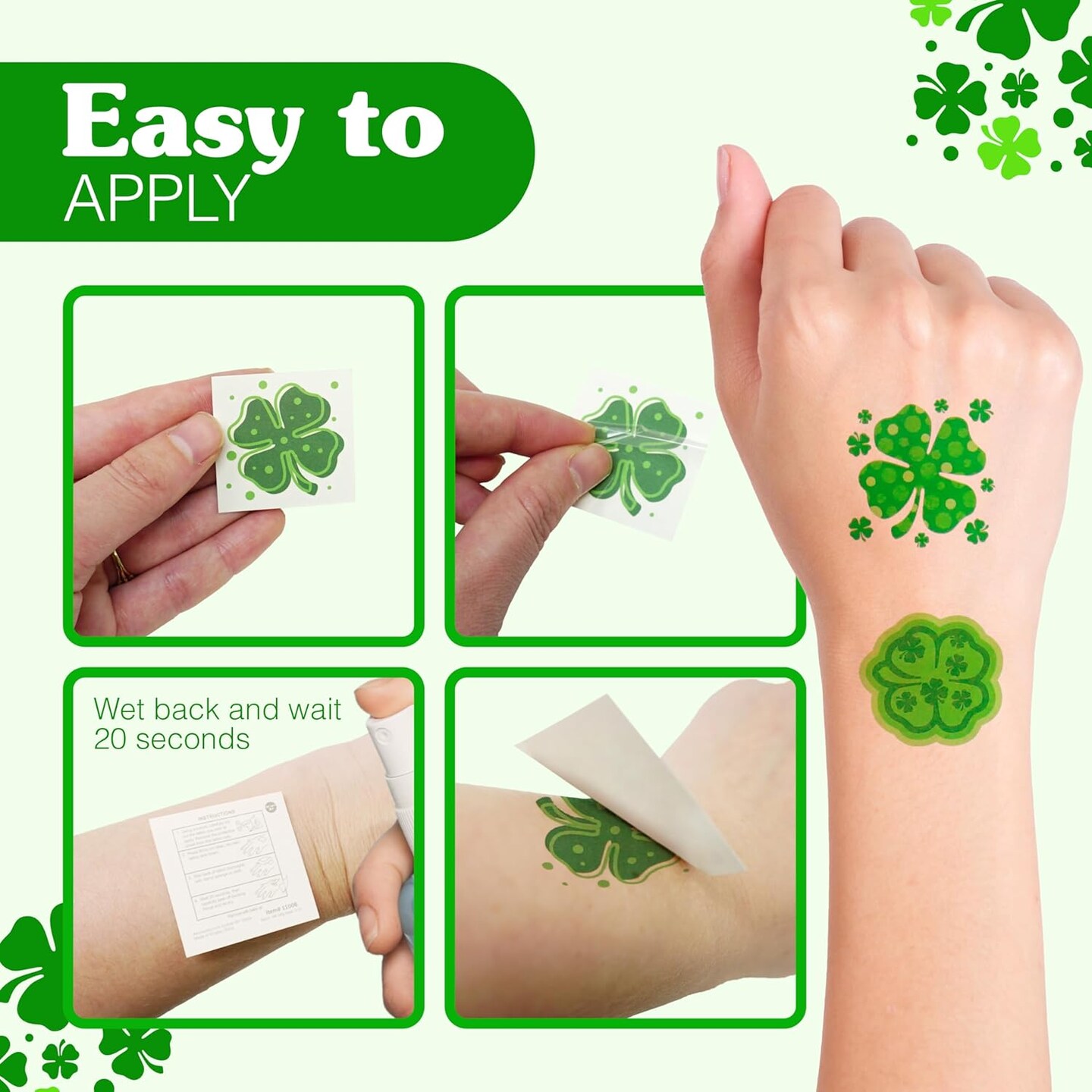 4E's Novelty 72 Pack Shamrock Tattoos Pre-Cut St. Patrick's Day Party Favors for Kids Bulk Gifts Accessories
