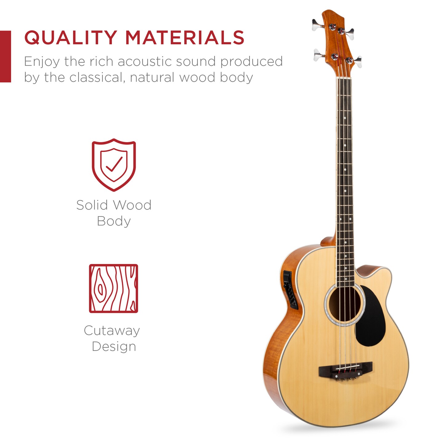 Best Choice Products 22-Fret Full Size Acoustic Electric Bass Guitar w/ 4-Band Equalizer, Truss Rod